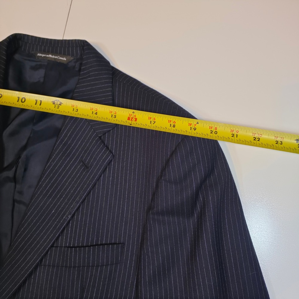 Coppley Mens Navy Pinstripe Wool Suit Scabal Fabric 42S 2 Button Made in Canada - Picture 4 of 14